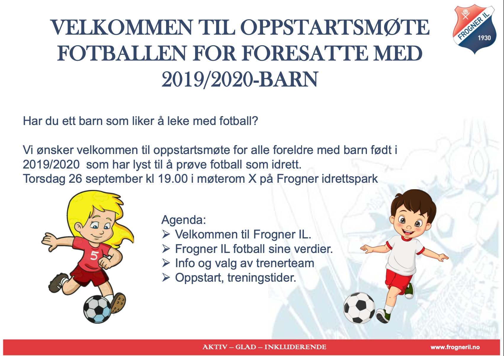 Thumbnail for Ny dato: Har du barn som er født i 2019 eller 2020, og som liker å leke med fotball? Se her!